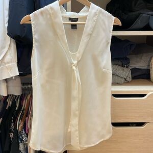 White sleeveless tie-neck top